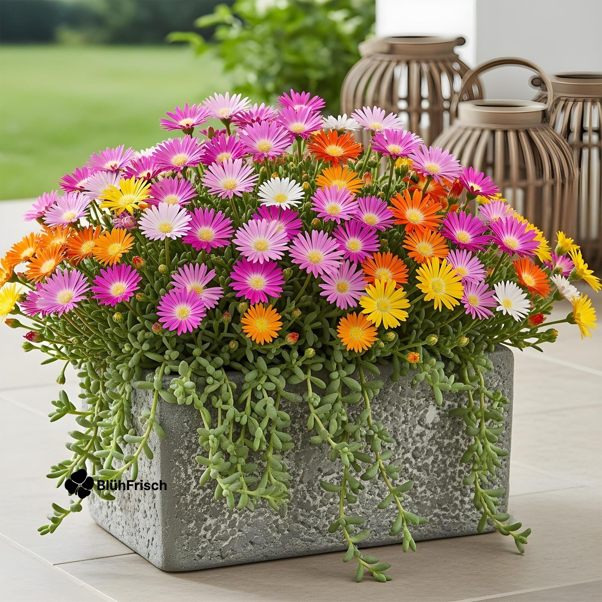GreenboutiQ - Bodendecker - Winterhart - Delosperma Jewel of Dessert - 4 Pflanzen - Farben Rot - Orange - Lila - Rosa - Wenig Pflege - Topf 14cm Höhe 17cm