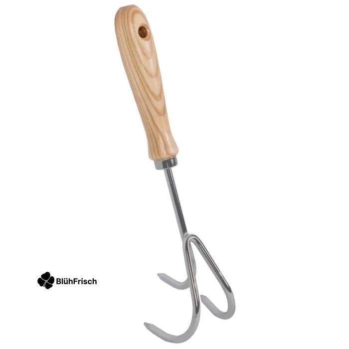 Handkrabbertje - 3 tanden - Verzinkt staal - Essenhouten handvat