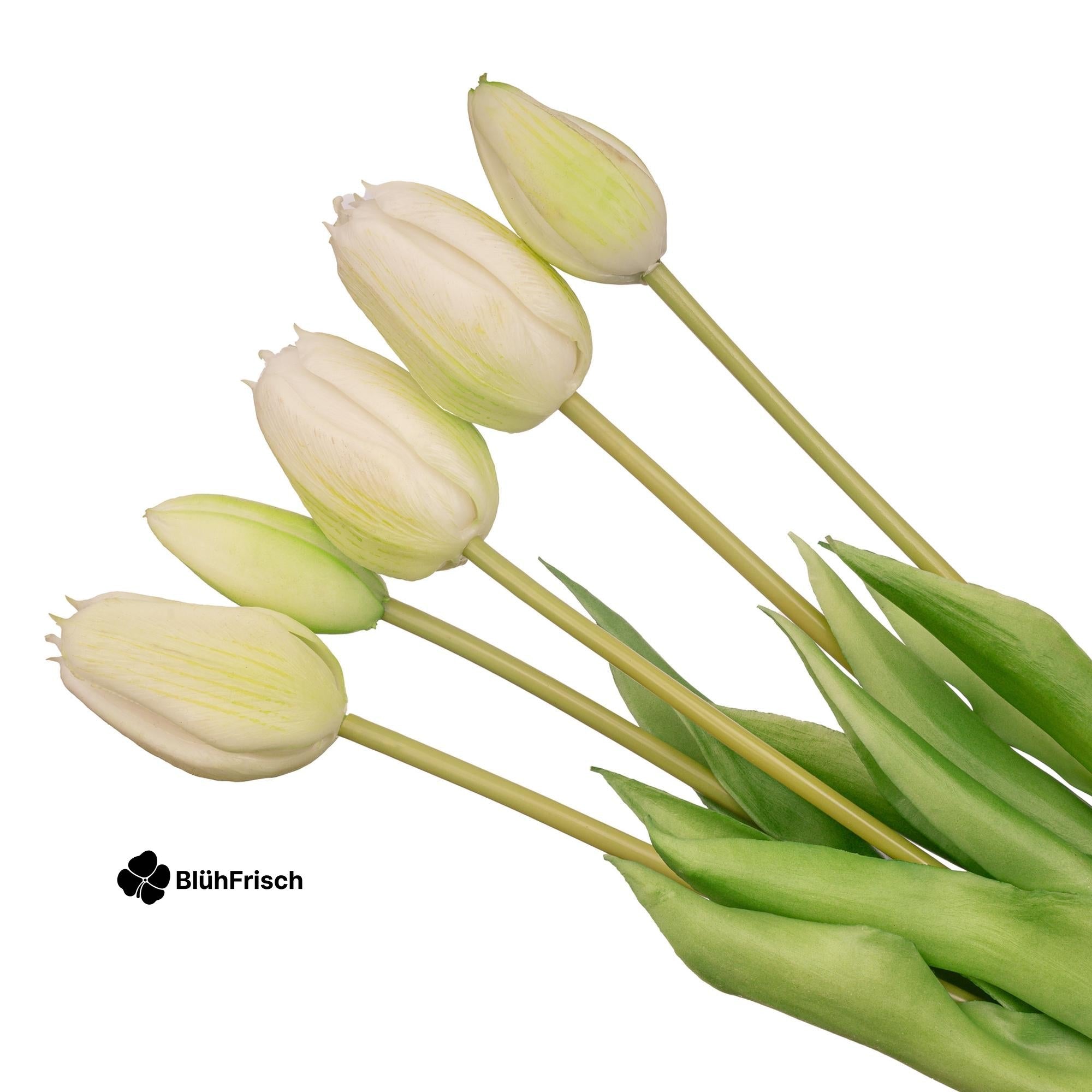 Vaas Lady Sunny + 10x real touch Tulpen wit/groen